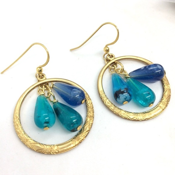 3/$30 UPCYCLED HANDMADE EARRING BRASS HOOP PLASTIC VINTAGE GOLD BOHO VERMEIL - Picture 15 of 15